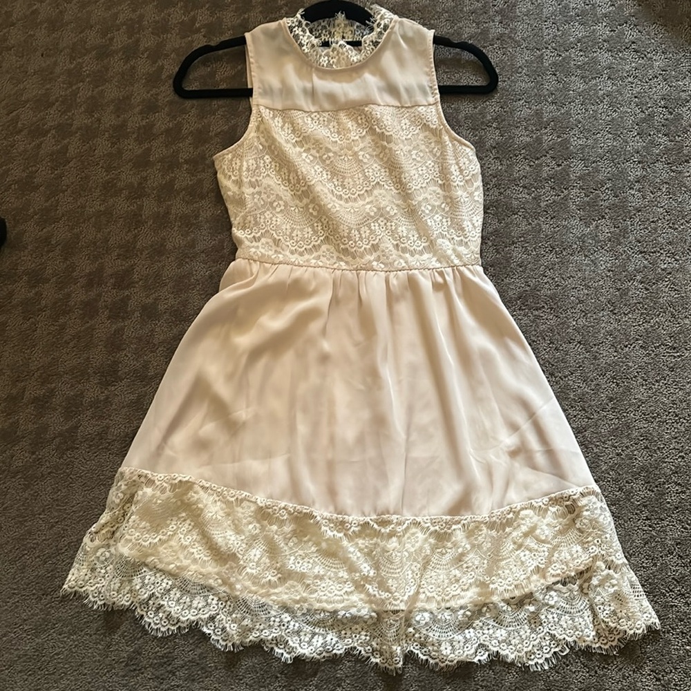 Altar’d State, Dress, Beige Dress with Lace Accents, Size Small
